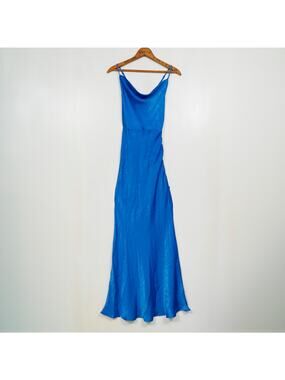 Lulus Exquisite Evening Blue Satin Cowl Neck Maxi Dress XS NWT Slip Dress